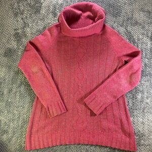 Talbots Women Pink Cable Knit Turtleneck Sweater Size S Merino Wool Cotton Blend